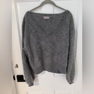 J. Crew Women's Gorgeous Fuzzy Cashmere Gray V-Neck Sweater